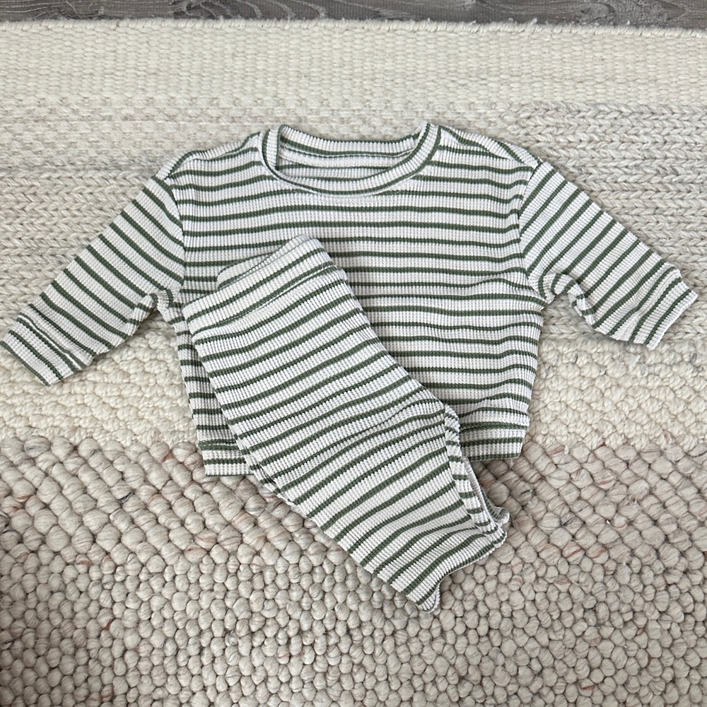 Cat & Jack Green and White Striped Kids Matching Set